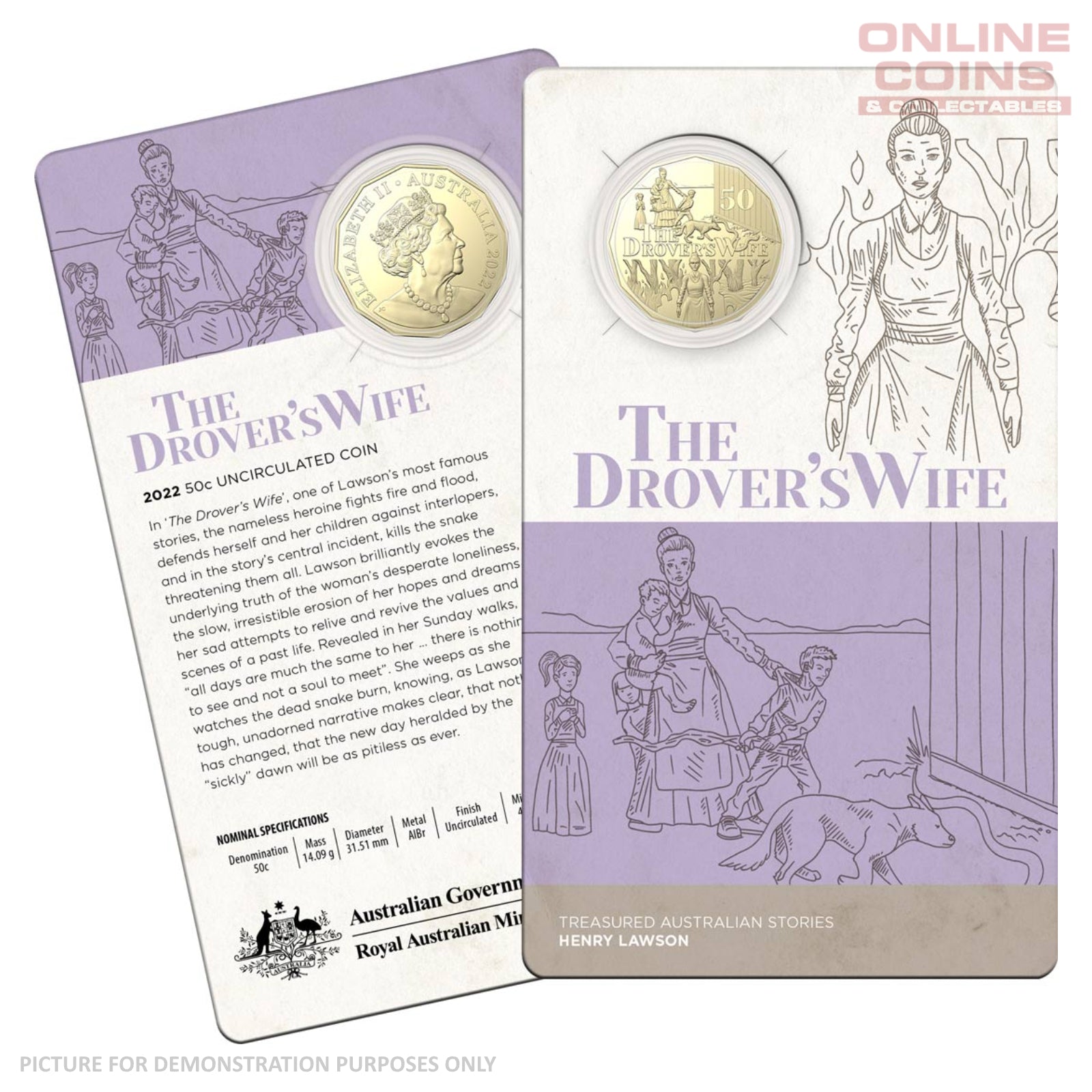 2022 RAM 50c AlBr Uncirculated Carded Coin - The Drover's Wife